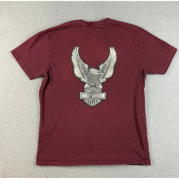 Harley Davidson Motorcycles Shirt Men's Large Embroidered Eagle Patch Burgundy - Picture 2 of 8